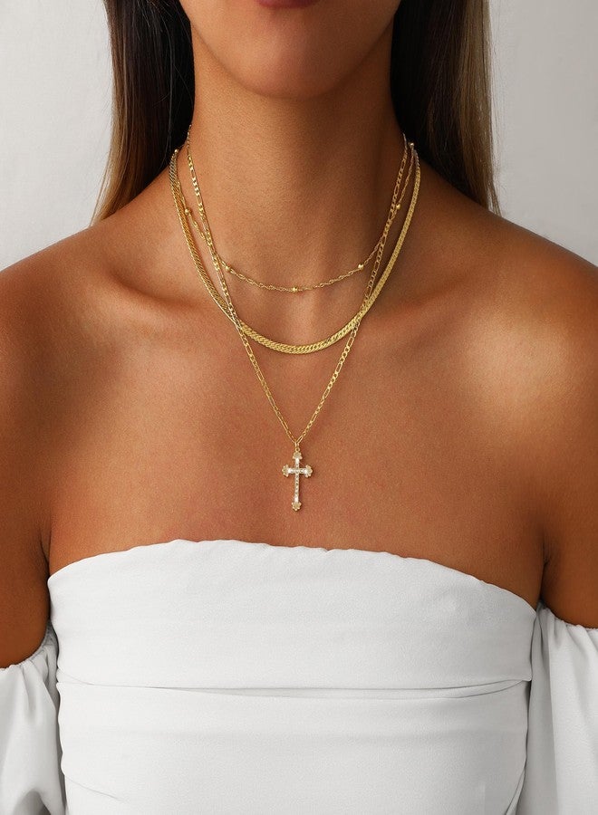 Amicon Gold Cross Necklaces for Women, Layered 14K Gold Plated Dainty Stacked Pendant Choker Trendy Cute Cross Charm Layering Faith Jewelry Set Religious Gift - Image 2